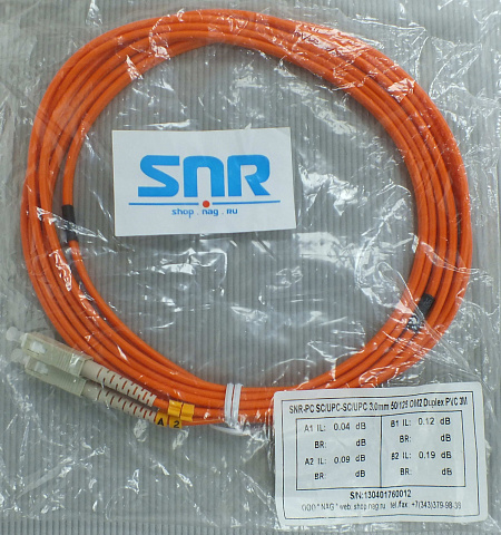 Оптический патчкорд SNR-PC SC/UPC-SC/UPC 3.0mm 50/125 OM2 Duplex PVC 3M 10шт